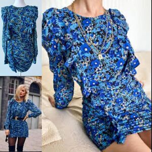 🦋 ZARA Blogger Favorite Draped Romantic Ruffle Ruching Keyhole Floral Mini Dress